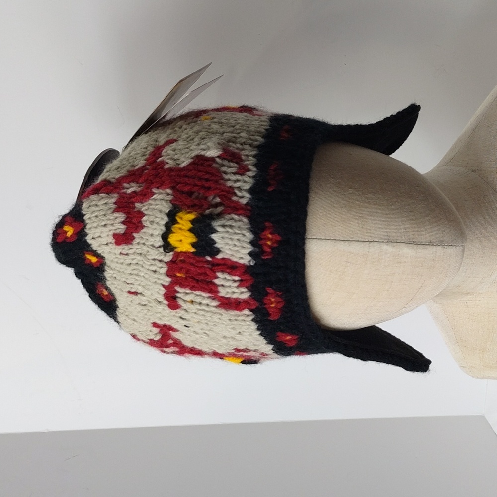 Screamer Black Red Beanie Ear Flaps Winter Hat Unisex